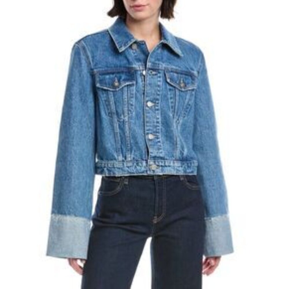 Hudson Jeans Women's Wide Cuffed Cropped Denim Jacket, Size Medium, Lt. Blue - Picture 7 of 15
